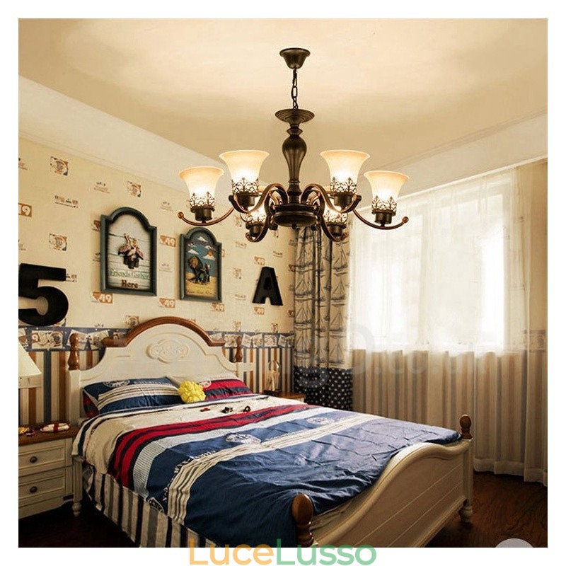 Lampadario in metallo integrato Rustic Lodge a 6 luci