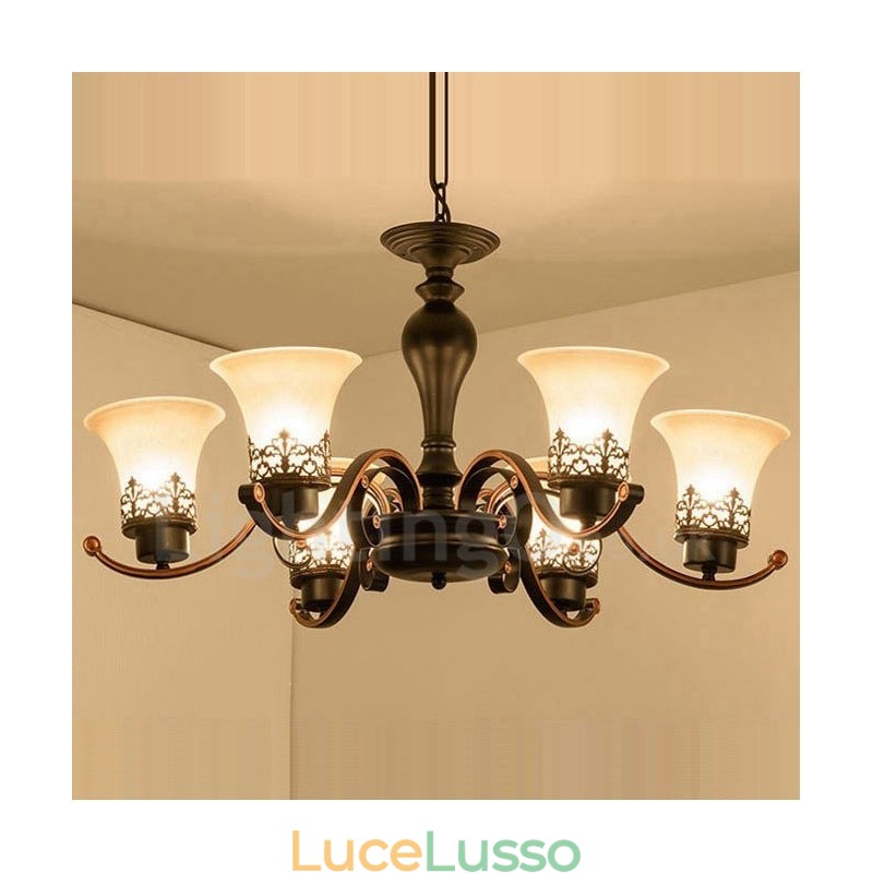 Lampadario in metallo integrato Rustic Lodge a 6 luci
