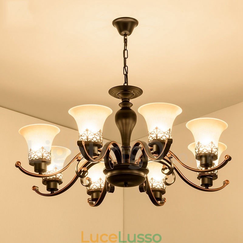 Lampadario in metallo integrato Rustic Lodge a 8 luci