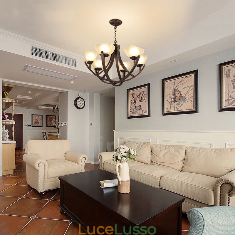 Lampadario in metallo integrato Rustic Lodge a 6 luci