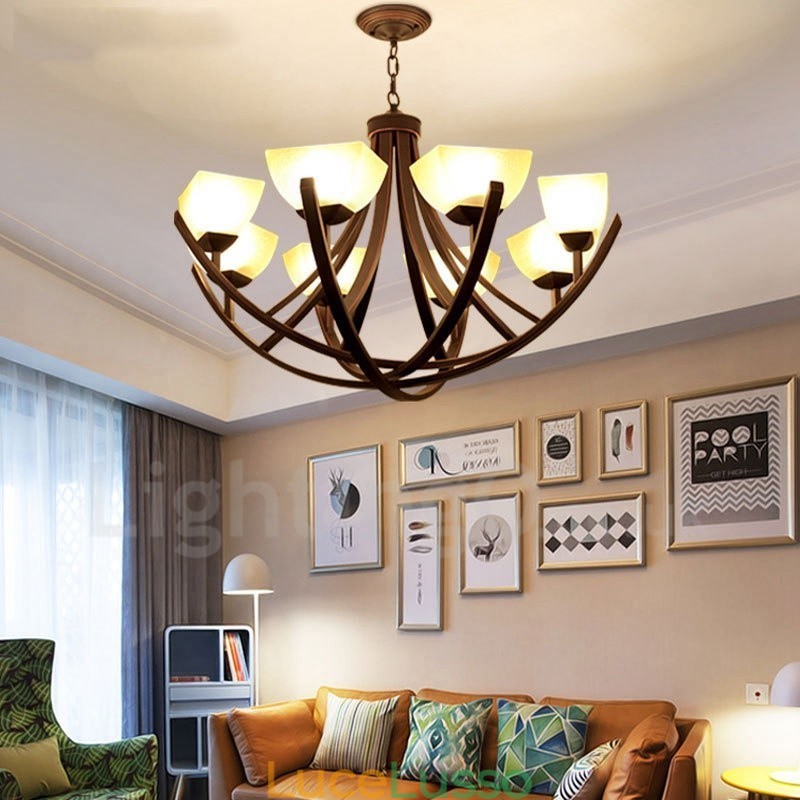 Lampadario in metallo integrato Rustic Lodge a 8 luci
