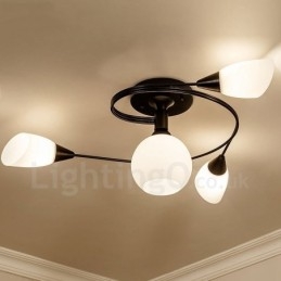 Lampadario rustico Lodge integrato a 4 luci con paralume in vetro