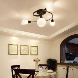 Lampadario rustico Lodge integrato a 4 luci con paralume in vetro