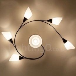 Lampadario rustico integrato a 6 luci con paralume in vetro