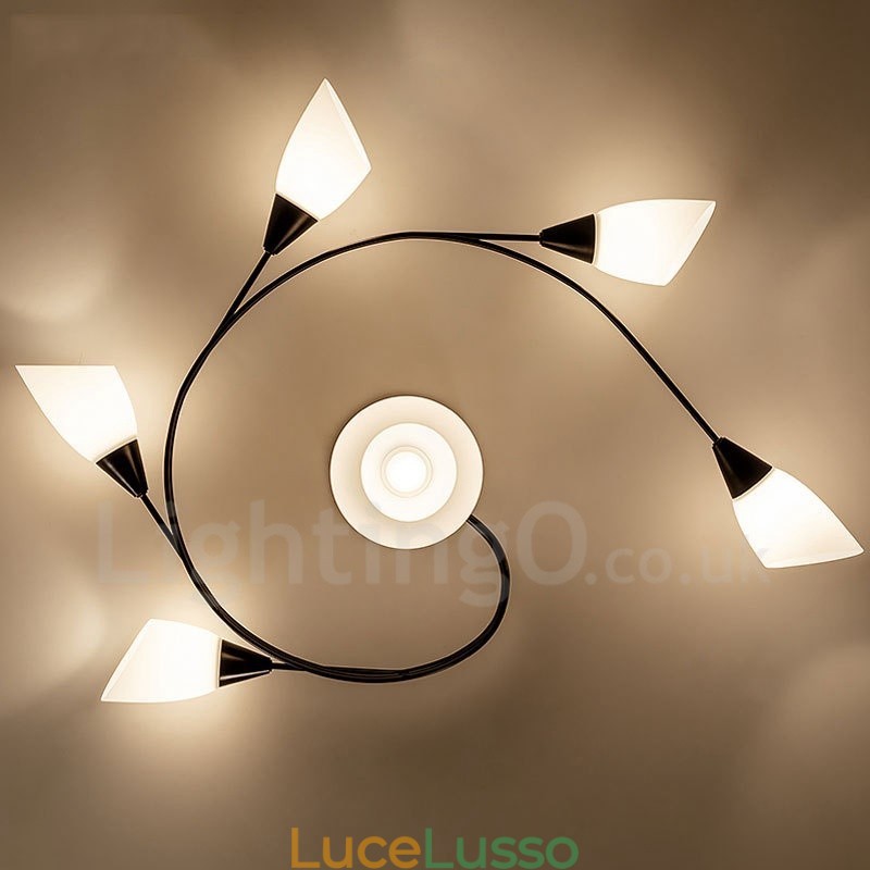 Lampadario rustico integrato a 6 luci con paralume in vetro