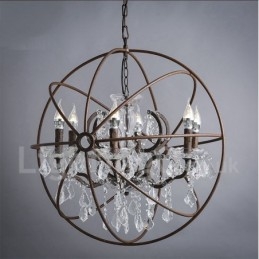 Diametro 60CM 80CM Lampadario in metallo dipinto in cristallo vintage Lampada a sospensione color ruggine
