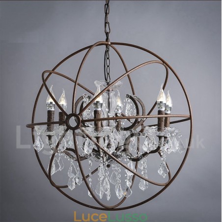 Diametro 60CM 80CM Lampadario in metallo dipinto in cristallo vintage Lampada a sospensione color ruggine Diametro 60CM 80CM Lampadario in metallo dipinto in cristallo vintage Lampada a sospensione color ruggine