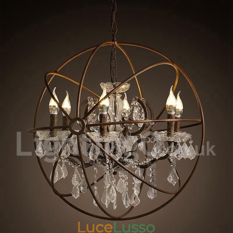 Diametro 60CM 80CM Lampadario in metallo dipinto in cristallo vintage Lampada a sospensione color ruggine