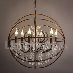 Diametro 60CM 80CM Lampadario in metallo dipinto in cristallo vintage Lampada a sospensione color ruggine