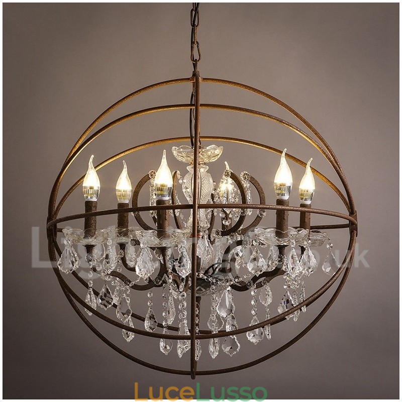 Diametro 60CM 80CM Lampadario in metallo dipinto in cristallo vintage Lampada a sospensione color ruggine