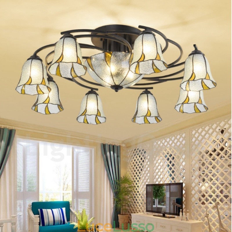 Lampadario in metallo con 11 luci in stile mediterraneo integrato per vasca da bagno