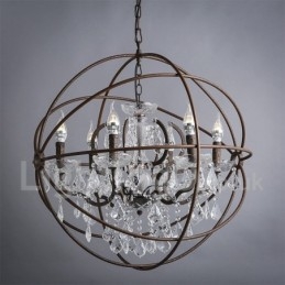 Diametro 60CM 80CM Lampadario in metallo dipinto in cristallo vintage Lampada a sospensione color ruggine