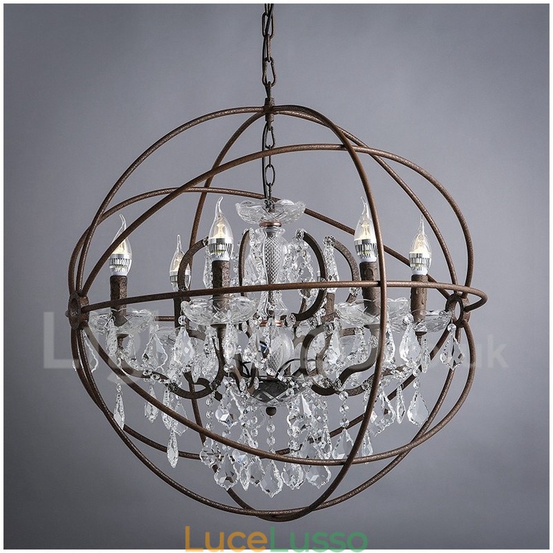 Diametro 60CM 80CM Lampadario in metallo dipinto in cristallo vintage Lampada a sospensione color ruggine