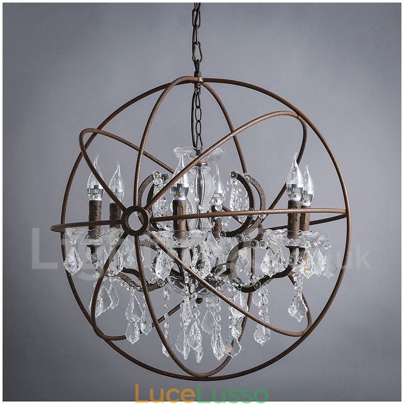Diametro 60CM 80CM Lampadario in metallo dipinto in cristallo vintage Lampada a sospensione color ruggine
