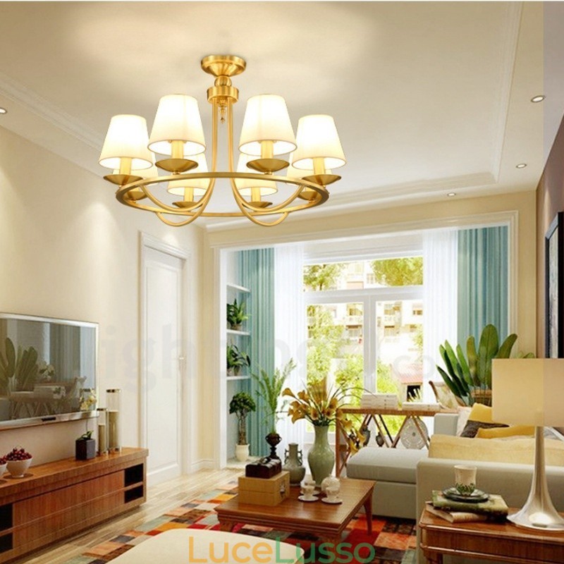 Lampadario in rame e metallo integrato rustico Lodge a 8 luci in ottone