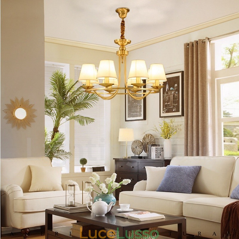 Lampadario in rame e metallo integrato rustico Lodge a 8 luci in ottone