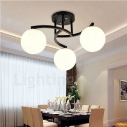 Lampadario rustico Lodge integrato a 3 luci con paralume in vetro