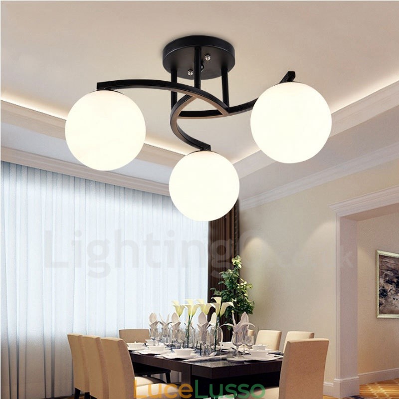 Lampadario rustico Lodge integrato a 3 luci con paralume in vetro