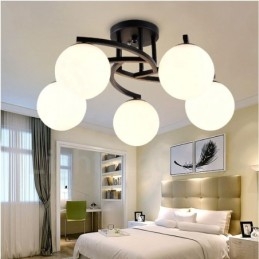 Lampadario rustico integrato a 5 luci con paralume in vetro