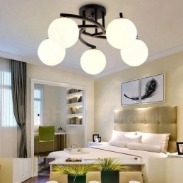 Lampadario rustico integrato a 5 luci con paralume in vetro