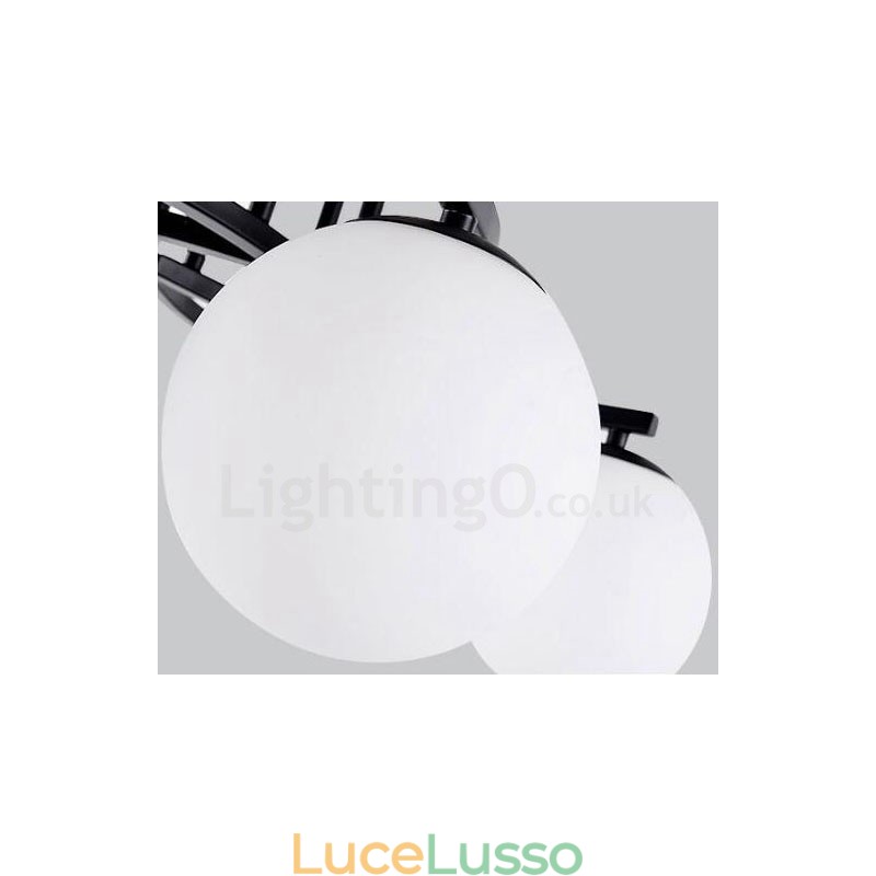 Lampadario rustico integrato a 5 luci con paralume in vetro
