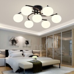 Lampadario rustico Lodge integrato a 7 luci con paralume in vetro