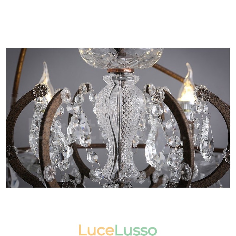 Diametro 60CM 80CM Lampadario in metallo dipinto in cristallo vintage Lampada a sospensione color ruggine