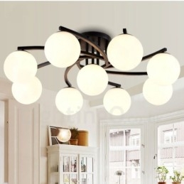 Lampadario rustico Lodge integrato a 9 luci con paralume in vetro