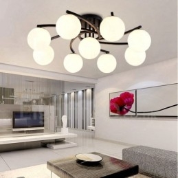 Lampadario rustico Lodge integrato a 9 luci con paralume in vetro