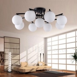 Lampadario rustico Lodge integrato a 9 luci con paralume in vetro