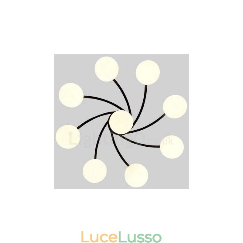 Lampadario rustico Lodge integrato a 9 luci con paralume in vetro