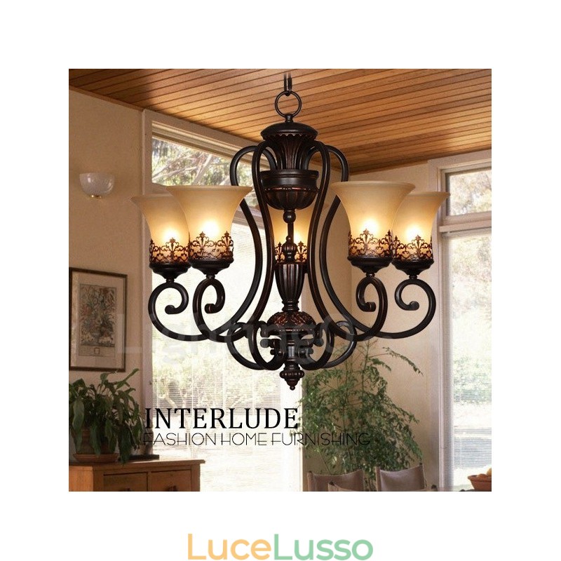 Lampadario in metallo integrato Rustic Lodge a 5 luci
