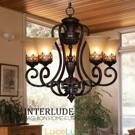 Lampadario in metallo integrato Rustic Lodge a 5 luci Lampadario in metallo integrato Rustic Lodge a 5 luci