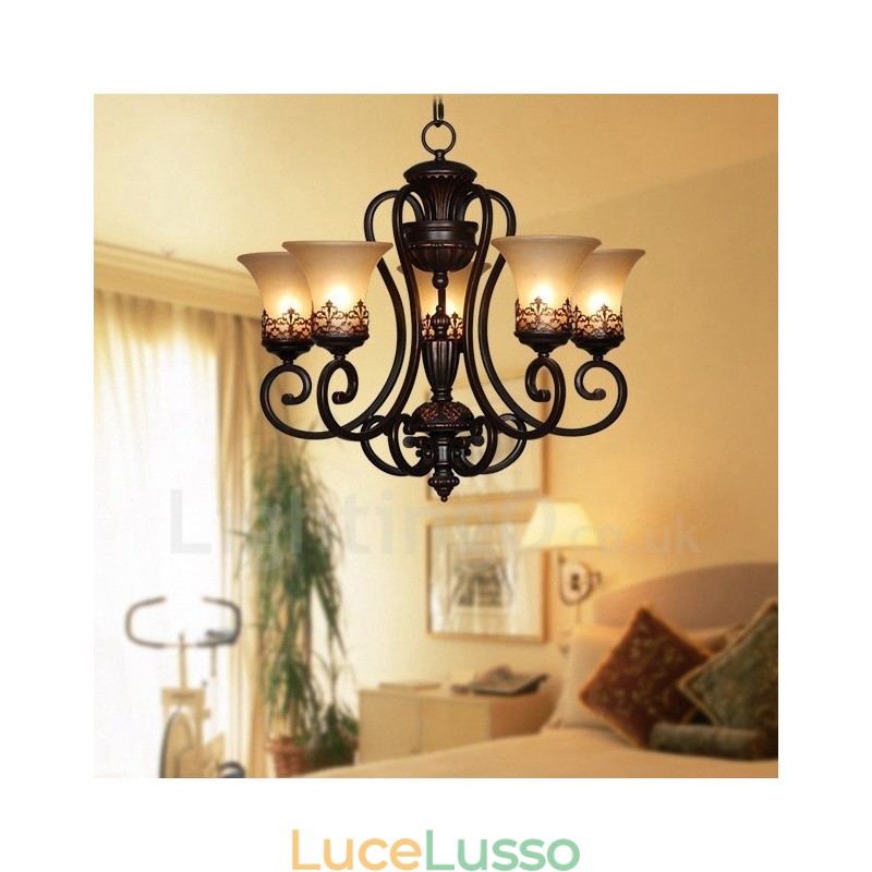Lampadario in metallo integrato Rustic Lodge a 5 luci