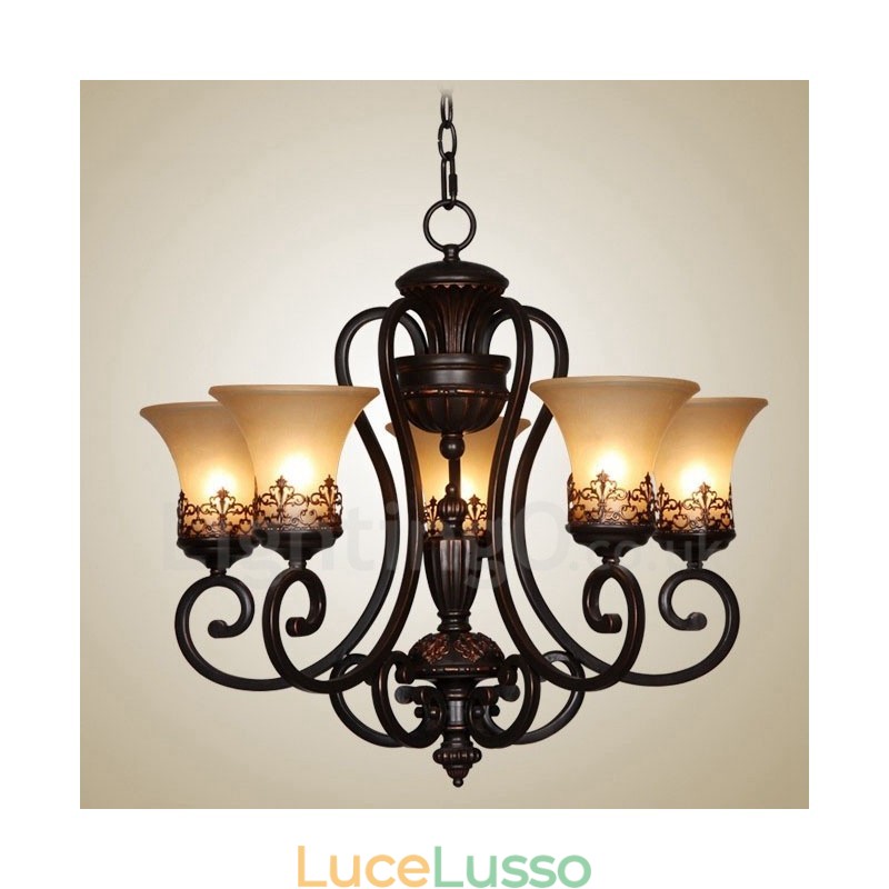 Lampadario in metallo integrato Rustic Lodge a 5 luci