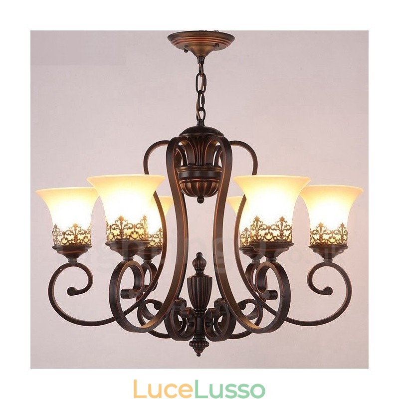 Lampadario in metallo integrato Rustic Lodge a 6 luci