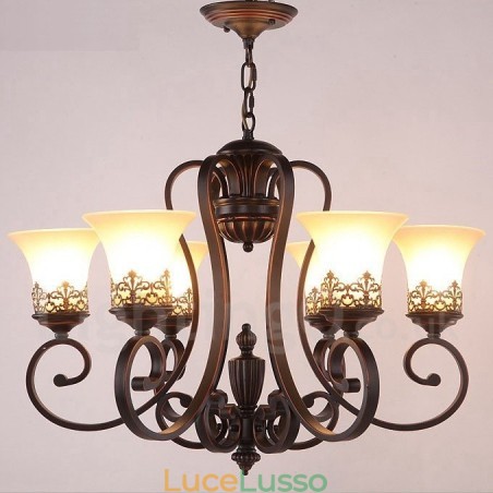 Lampadario in metallo integrato Rustic Lodge a 6 luci Lampadario in metallo integrato Rustic Lodge a 6 luci