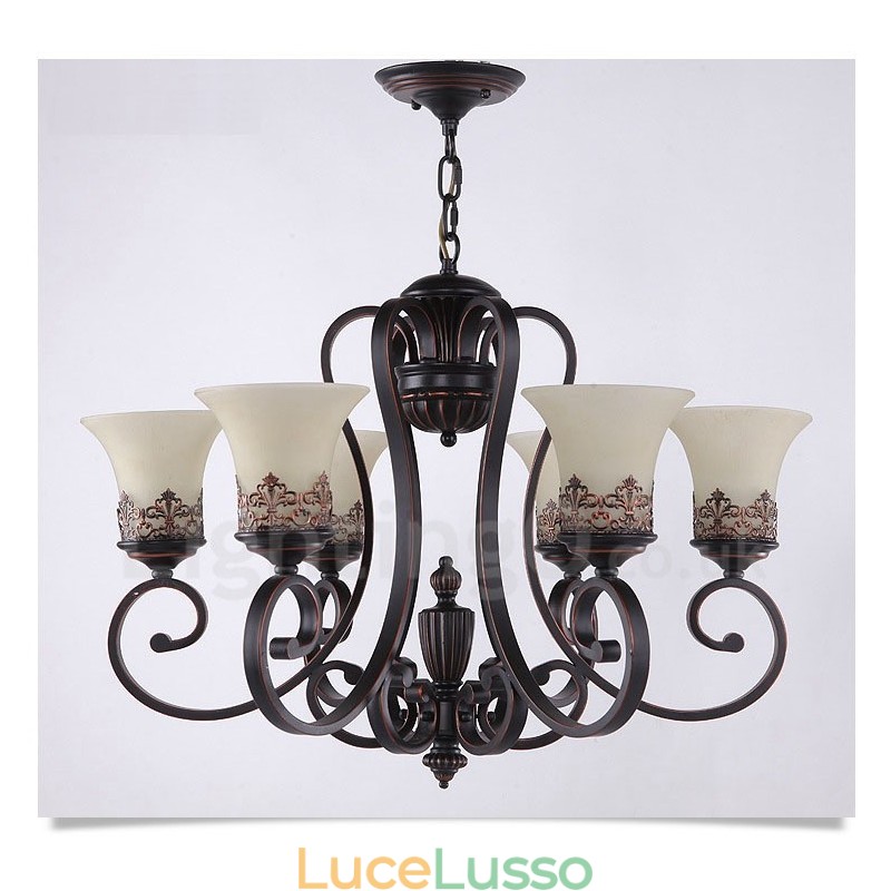 Lampadario in metallo integrato Rustic Lodge a 6 luci