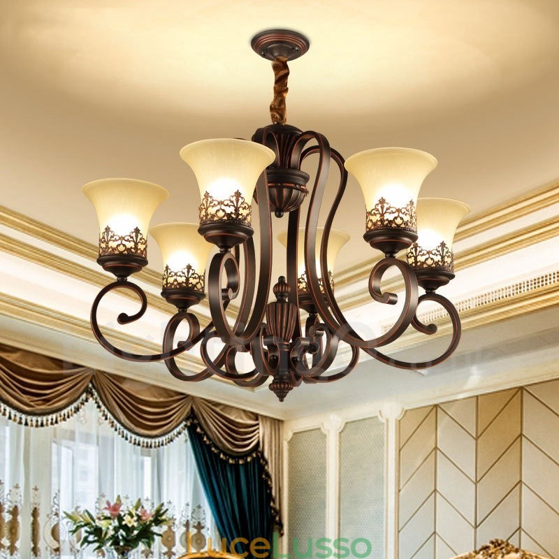 Lampadario in metallo integrato Rustic Lodge a 6 luci