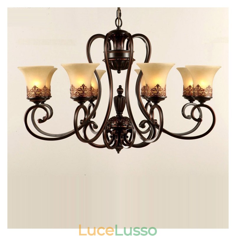 Lampadario in metallo integrato Rustic Lodge a 8 luci