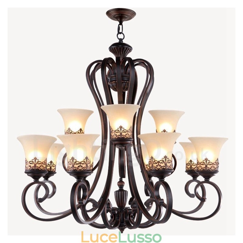 Lampadario in metallo integrato Rustic Lodge a 12 luci