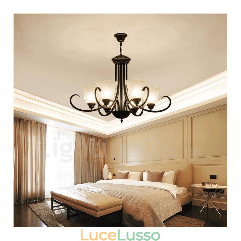 Lampadario in metallo integrato Rustic Lodge a 6 luci