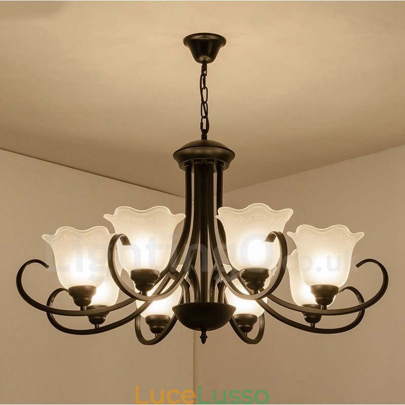 Lampadario in metallo integrato Rustic Lodge a 8 luci