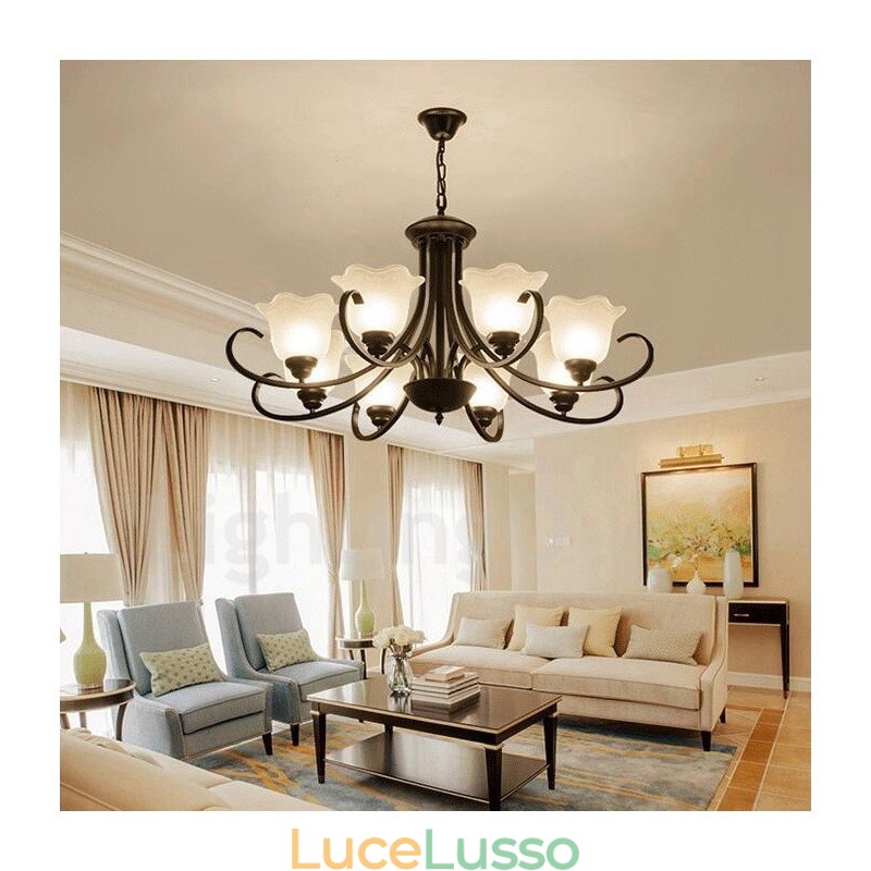 Lampadario in metallo integrato Rustic Lodge a 8 luci