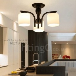 Lampadario in metallo integrato Country a 3 luci con paralume in vetro