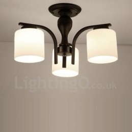 Lampadario in metallo integrato Country a 3 luci con paralume in vetro