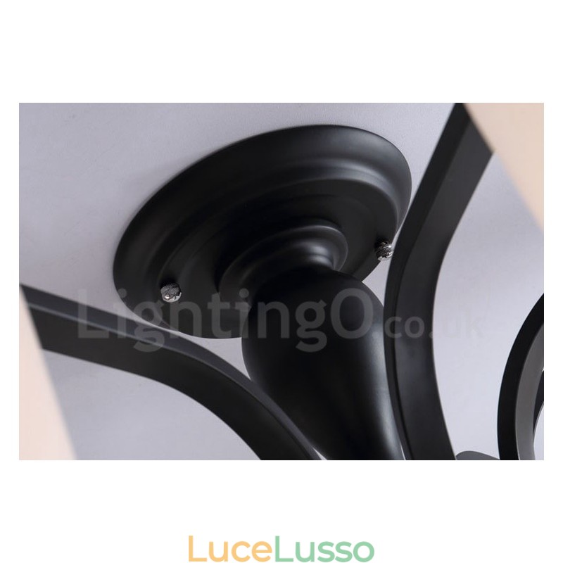 Lampadario in metallo integrato Country a 5 luci con paralume in vetro