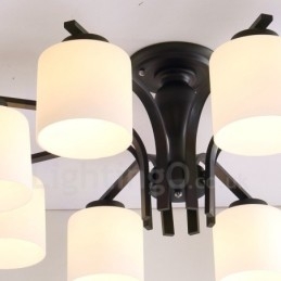 Lampadario in metallo integrato Country a 8 luci con paralume in vetro