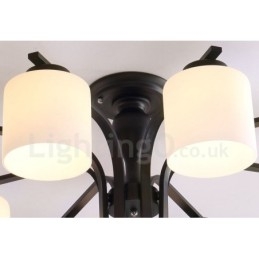 Lampadario in metallo integrato Country a 8 luci con paralume in vetro