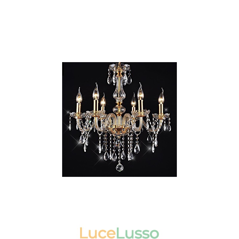 Lampadario 6 luci dorato vintage in cristallo